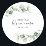 15th Birthday Eucalyptus Greenery Quinceanera Classic Round Sticker<br><div class="desc">TIP: Matching items available in this collection. Our botanical eucalyptus birthday collection features watercolor foliage and modern typography in dark grey text. Use the "Customize it" button to further re-arrange and format the style and placement of text. Could easily be repurpose for other special events like anniversaries, baby shower, birthday...</div>