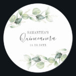 15th Birthday Eucalyptus Greenery Quinceanera Classic Round Sticker<br><div class="desc">TIP: Matching items available in this collection. Our botanical eucalyptus birthday collection features watercolor foliage and modern typography in dark grey text. Use the "Customize it" button to further re-arrange and format the style and placement of text. Could easily be repurpose for other special events like anniversaries, baby shower, birthday...</div>