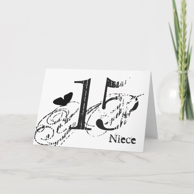 15th birthday for a niece, black butterfly, text. card (Front)