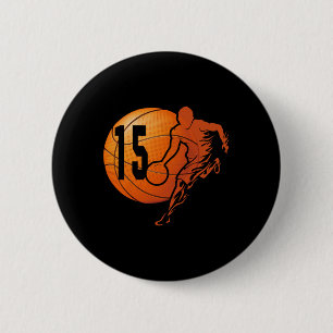 15th Birthday Fun Bysketbyll Lover 15 Years Old Gi 2 Inch Round Button