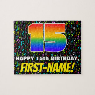 15th Birthday — Fun, Colourful Music Symbols & “15 Jigsaw Puzzle