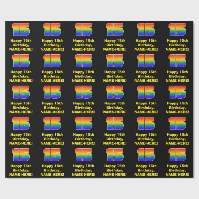 15th Birthday: Fun, Colourful Rainbow Inspired # 1 Wrapping Paper (Flat)