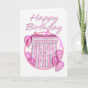 15th Birthday Gift Box - Pink - Happy Birthday Card