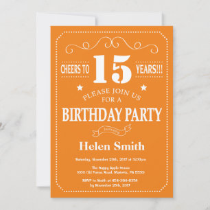 15th Birthday Invitation Burgundy Orange and White