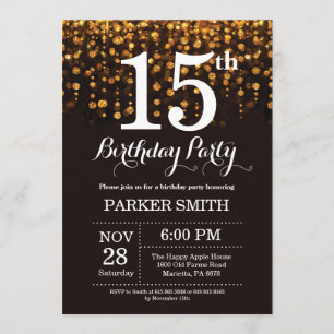 15th Birthday Invitation Gold Glitter