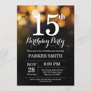 15th Birthday Invitation Gold Glitter