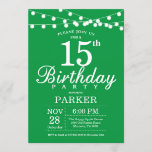 15th Birthday Invitation Green