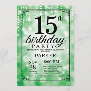 15th Birthday Invitation Green Glitter