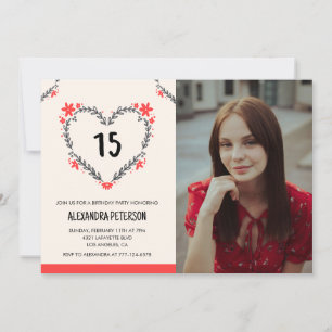 15th birthday invitations for her Floral Heart