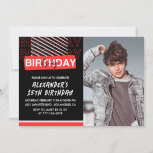 15th birthday invitations Men Party Photo Red 