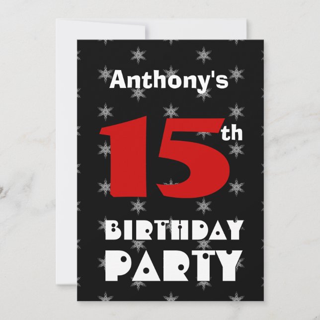 15th Birthday Modern Teen Black and White Pattern Invitation (Front)