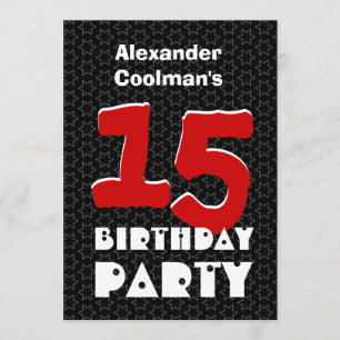 15th Birthday Modern Teen Black White Stars W10C Invitation