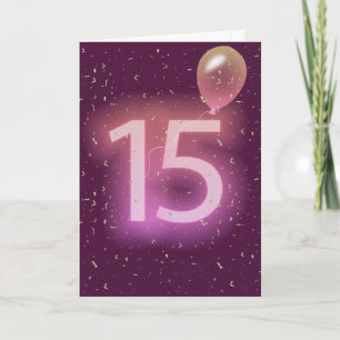 15th Birthday Neon Sign and Balloon Card