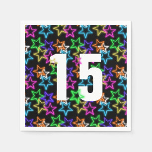 15th Birthday Neon Stars On Black  Napkin