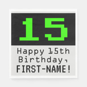 15th Birthday - Nerdy / Geeky Style "15" & Name Napkin