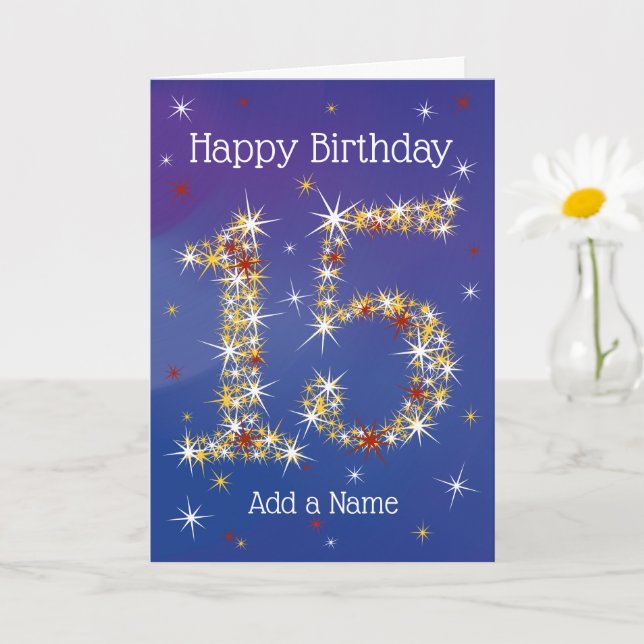 15th Birthday - Number 15 in Stars - Blue - Age 15 Card (Small Plant)