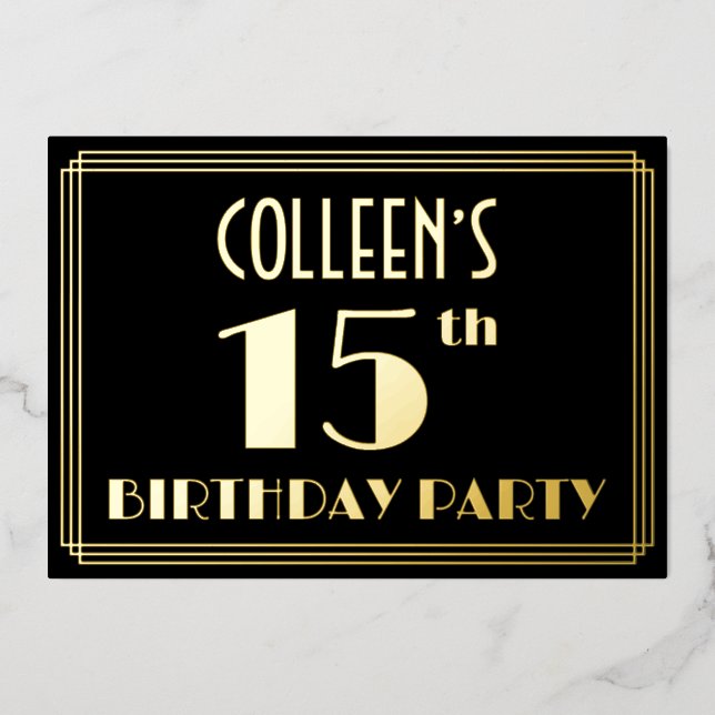 15th Birthday Party: Art Deco Look “15”, w/ Name (Front)