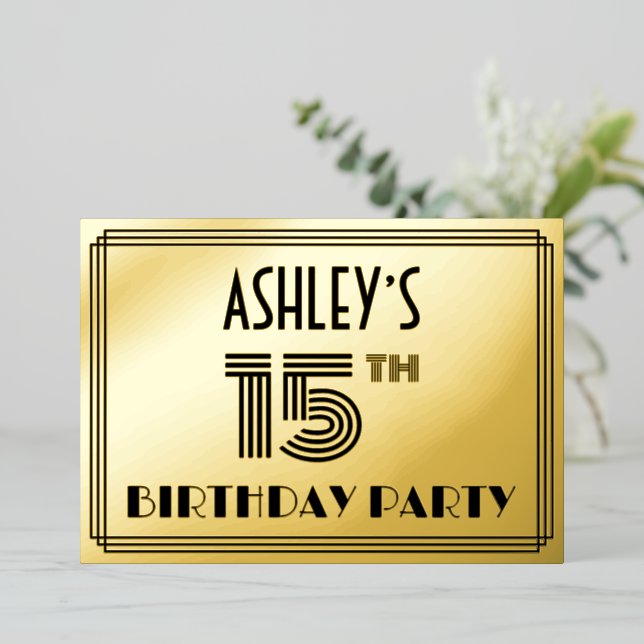 15th Birthday Party — Art Deco Style “15” & Name (Standing Front)
