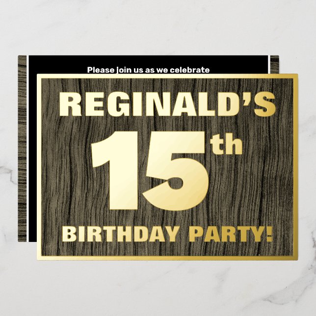 15th Birthday Party: Bold, Faux Wood Grain Pattern (Front/Back)