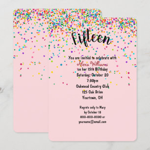 15th Birthday Party confetti Invitation