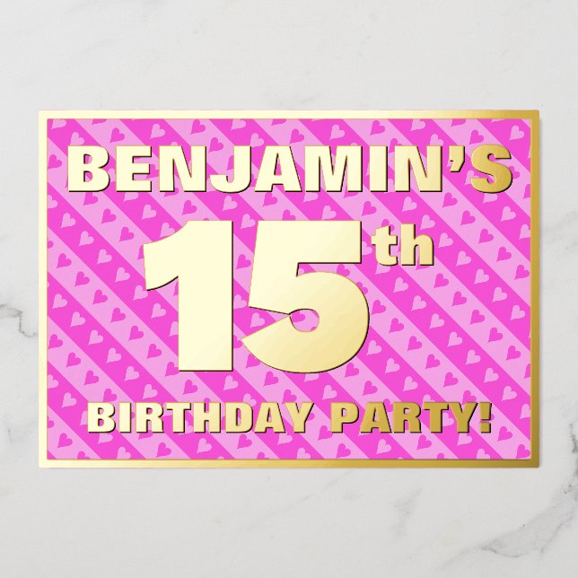 15th Birthday Party — Fun Pink Hearts and Stripes (Front)