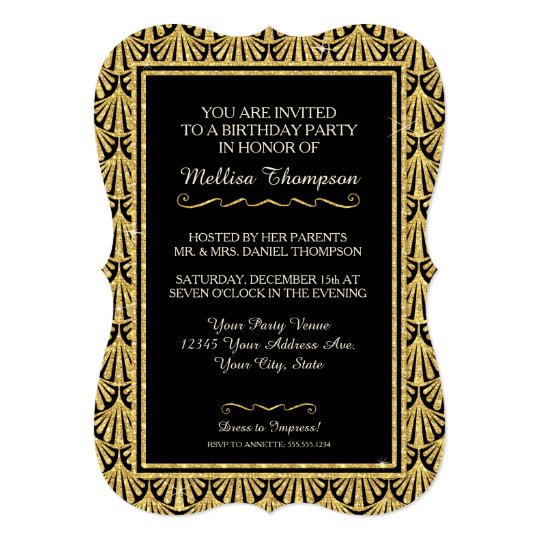15TH Birthday Party Glam Great Gatsby Style Card