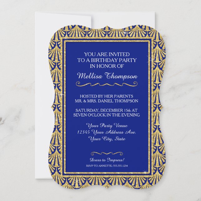 15TH Birthday Party Glam Great Gatsby Style Invitation (Back)