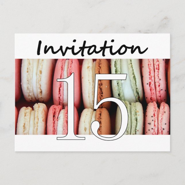 15th Birthday party invitation macaron (Front)