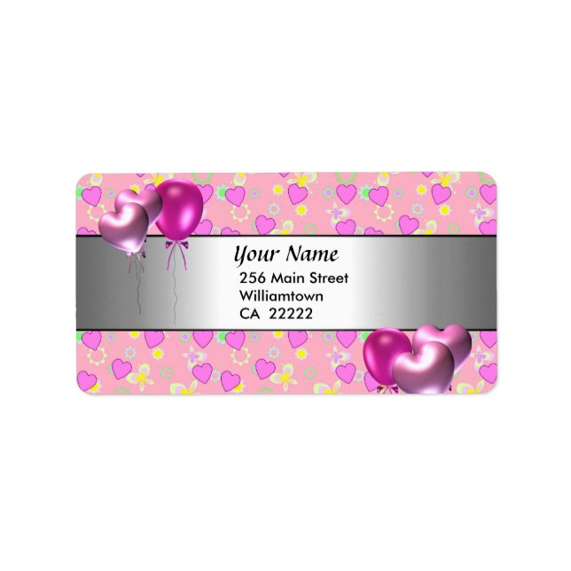 15th Birthday Party Pink Hearts Address Label (Front)