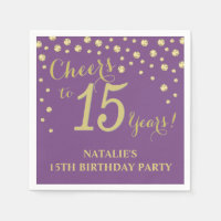 15th Birthday Party Purple and Gold Diamond