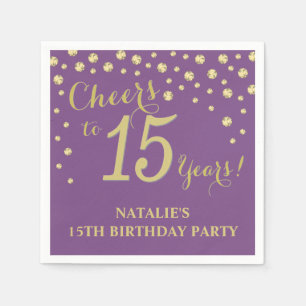 15th Birthday Party Purple and Gold Diamond Napkin