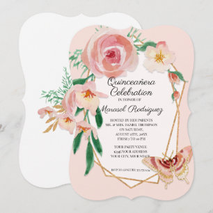 15TH Birthday Party Quinceañera Blush Butterfly Invitation