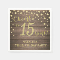 15th Birthday Party Rustic Wood and Gold Diamond