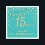 15th Birthday Party Teal and Gold Diamond Napkins<br><div class="desc">15th Birthday Party Invitation with Teal and Gold Glitter Diamond Background. Gold Confetti. Kids Birthday. Boy or Girl Birthday. For further customization,  please click the "Customize it" button and use our design tool to modify this template.</div>
