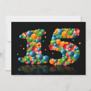 15th Birthday party, with bubbles and balls Invitation