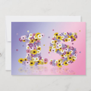 15th Birthday party, with flowered letters Invitation