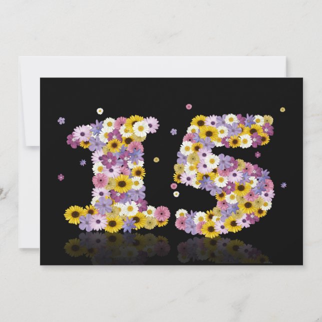 15th Birthday party, with flowered letters Invitation (Front)