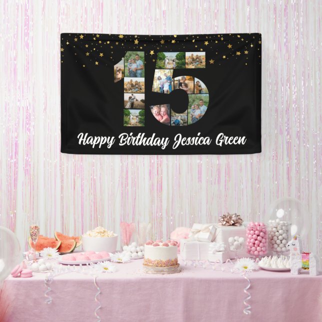 15th birthday Photo Collage happy birthday event Banner (Party)
