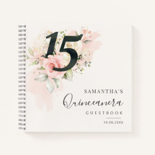 15th Birthday Pink Floral Qunceanera Guest Notebook