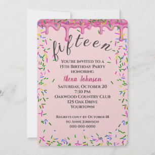 15th Birthday Pink Icing And Sprinkles Invitation