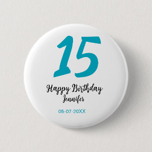 15th birthday quiencenera add date year blue templ 2 inch round button
