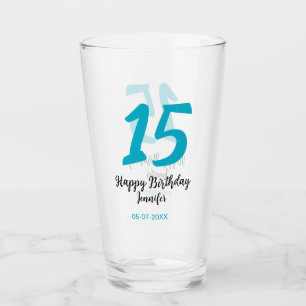 15th birthday quiencenera add date year blue templ glass