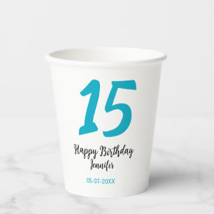 15th birthday quiencenera add date year blue templ paper cups