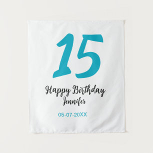 15th birthday quiencenera add date year blue templ tapestry