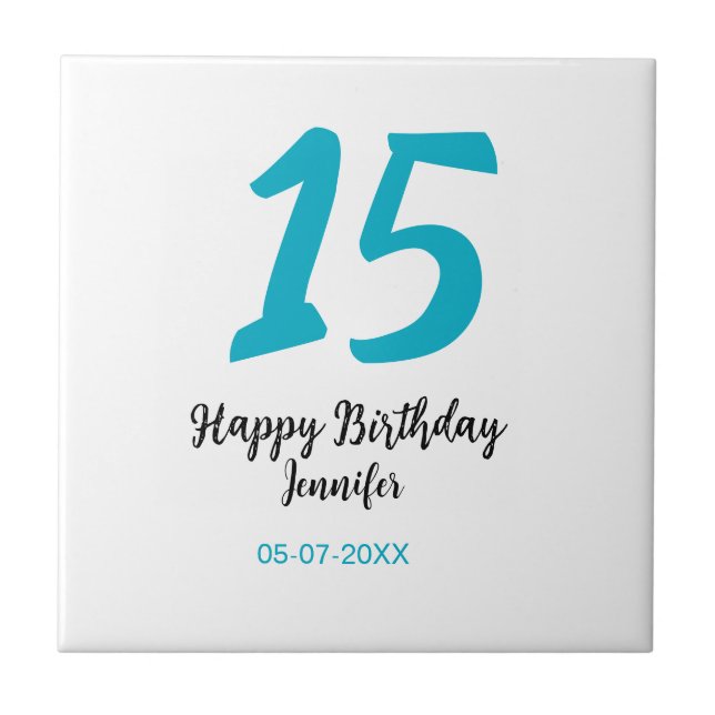 15th birthday quiencenera add date year blue templ tile (Front)