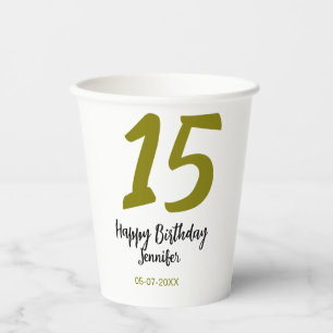 15th birthday quiencenera add date year golden paper cups