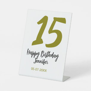 15th birthday quiencenera add date year golden pedestal sign