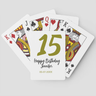 15th birthday quiencenera add date year golden playing cards