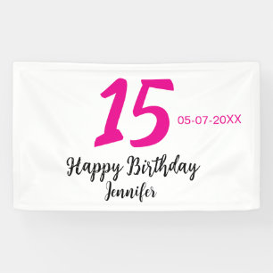 15th birthday quiencenera add date year pink templ banner