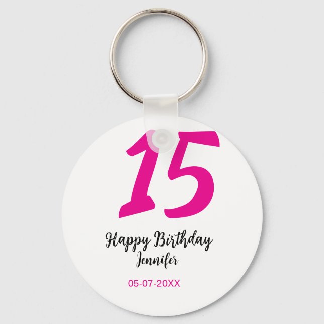 15th birthday quiencenera add date year pink templ keychain (Front)